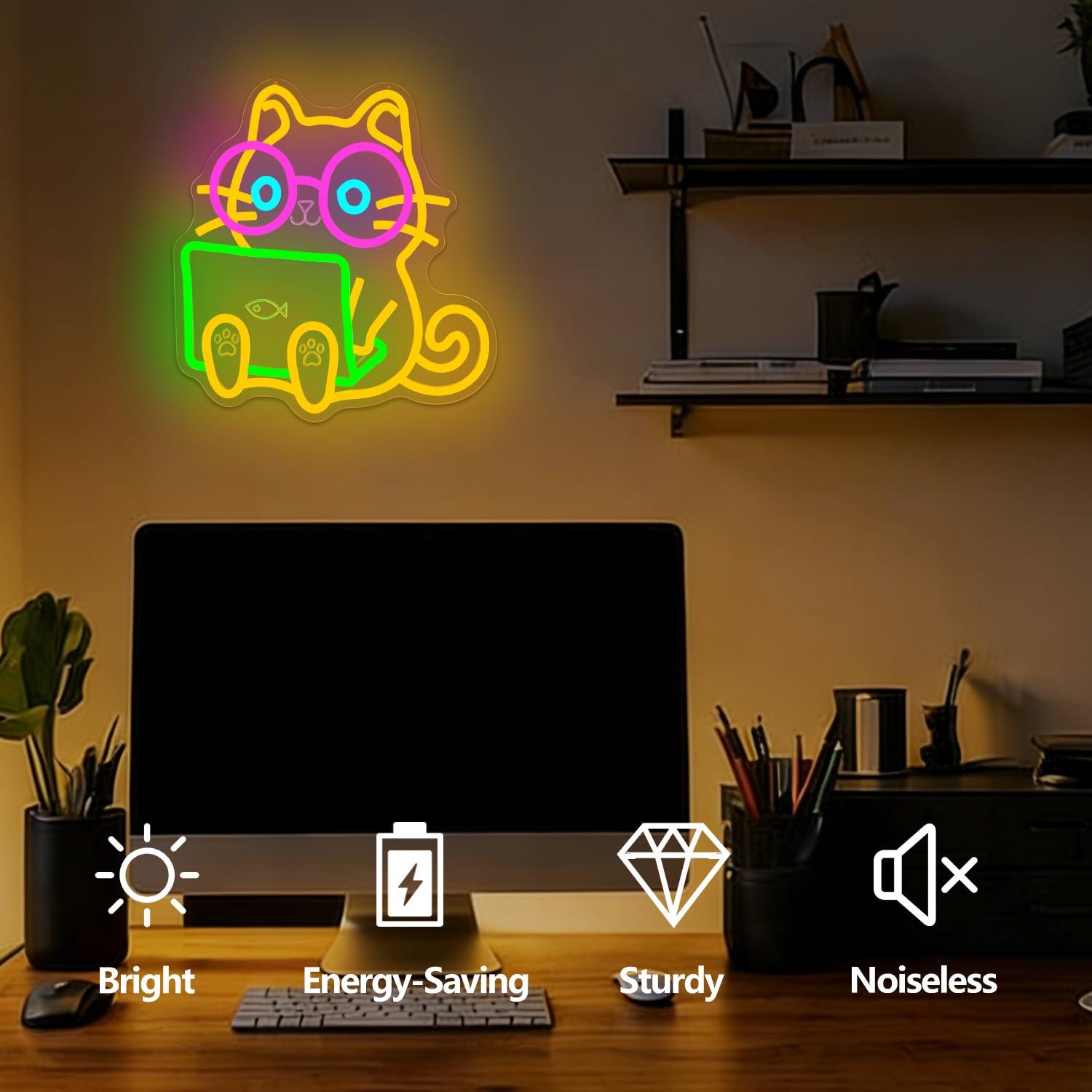 لافتة نيون على شكل قطة لأجهزة  - مراجعة Tech Office Wall وسعره